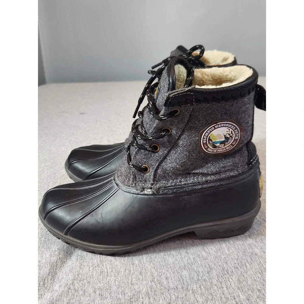 Pendleton Duck Boot Women Size 7 Black Grey Olympic National Park Wool Insulated